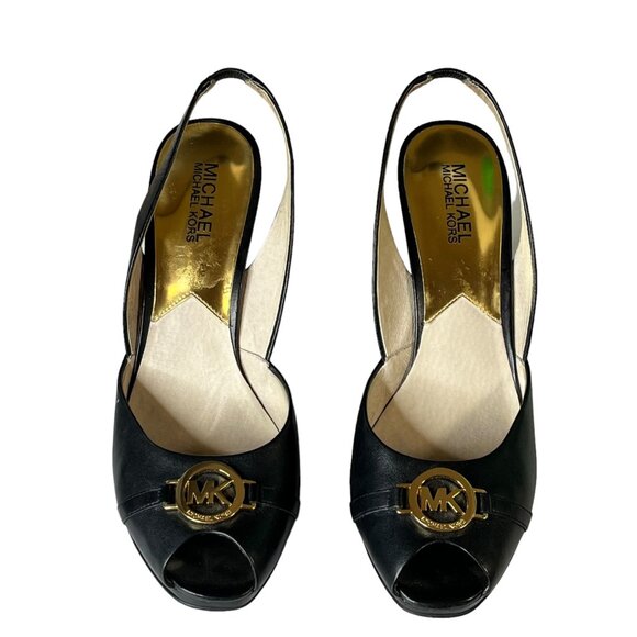 Michael Kors Women's Black Leather Wedge Slingback Heels Size 9.5M - Picture 10 of 10